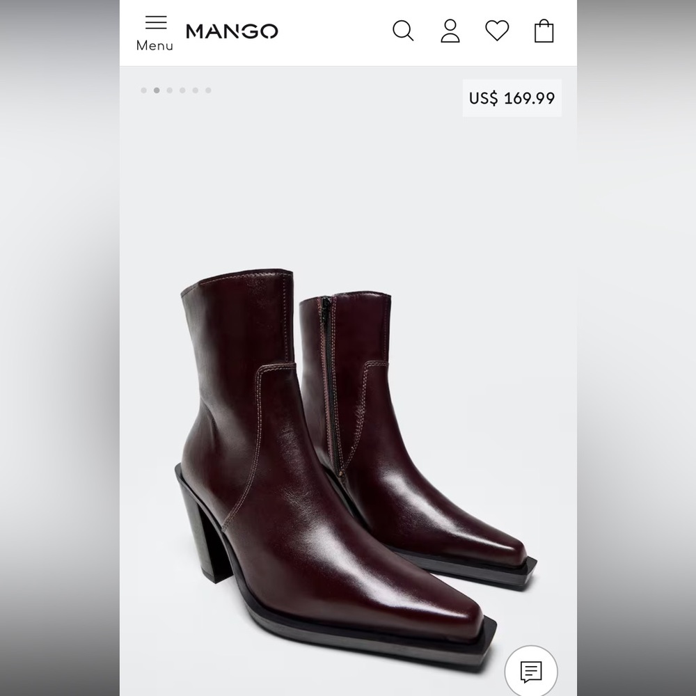 MANGO Leather pointed ankle boots - Size 7 1/2